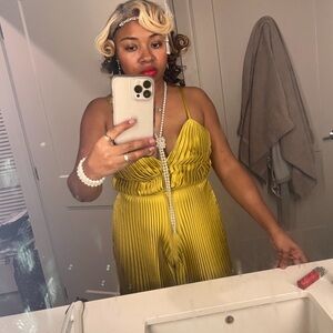 Mac Duggal Vibrant Yellow Pleated Jumpsuit